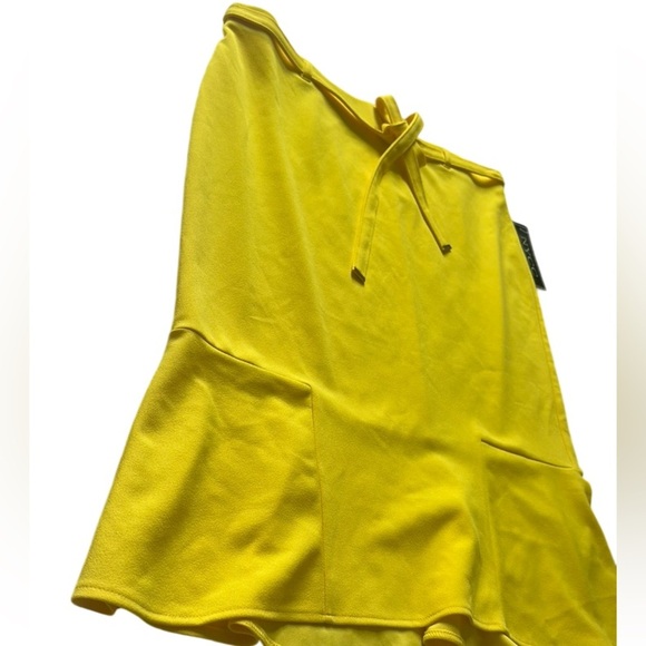 Yellow Flounce Hem Midi Flowy Trumpet Skirt Career Office Chic Women’s L - Picture 3 of 5